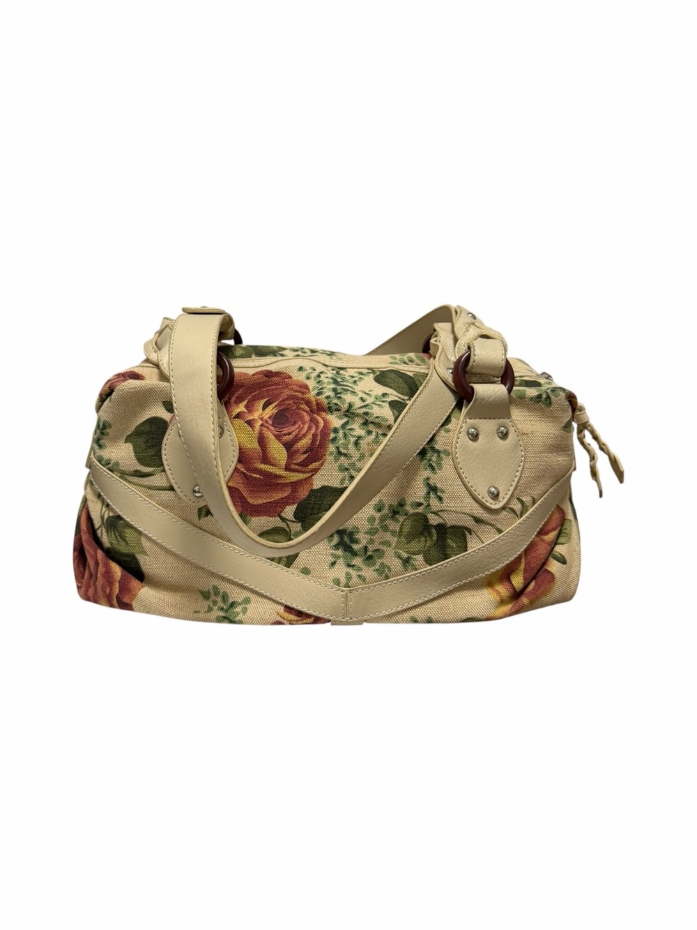 Stone Mountain Tan/Rust/Green Floral Canvas Satchel Handbag